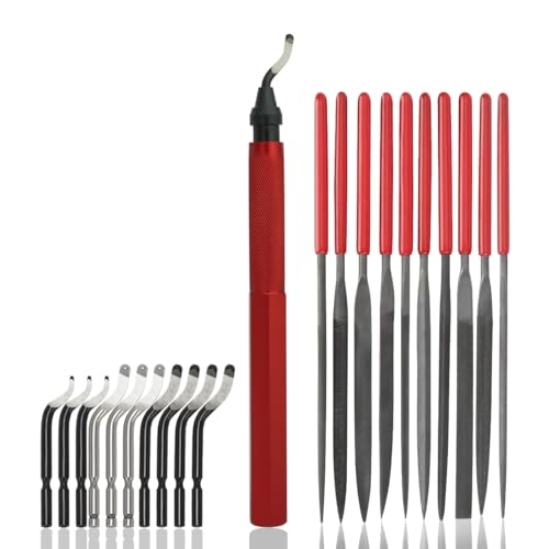 VASTOOLS Handentgrater Werkzeugsatz,Entgrater Werkzeug mit 10 Unterschiedlichen Klingen und 10-Feilen-Set,für Kunststoff, Metall, Edelstahl,Stahl, Kupfer, Aluminium und 3D Druck