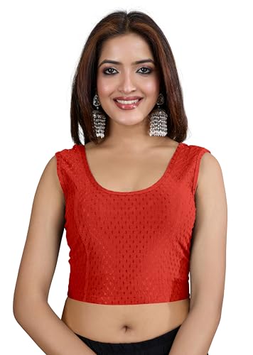 Image of TRENDMALLS Women's Dobby Pure Cotton Elastin Stretchable Readymade Round Neck Sleeveless Blouse Choli Stylish Saree Blouse Ready to Wear