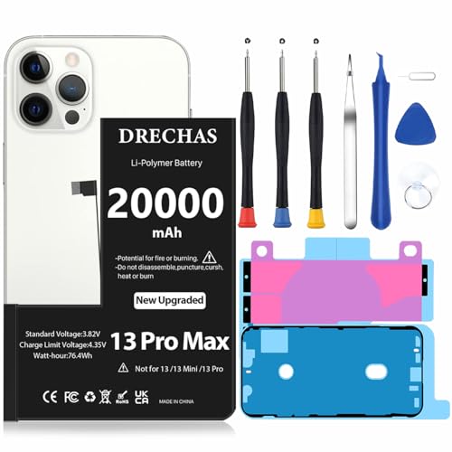 [20000mAh]Battery for iPhone 13 Pro Max Upgraded Capacity Li-Polymer Replacement Battery for iPhone 13 Pro Max Models A2645 A2644 A2643 A2641 A2484 with Complete Professional Repair Tool Kit