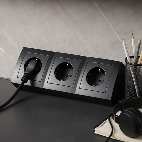 3-Fach Structure Bloc Multiprises Prise de Courant d'angle - 230V 16A 3600W - T1 Anthracite