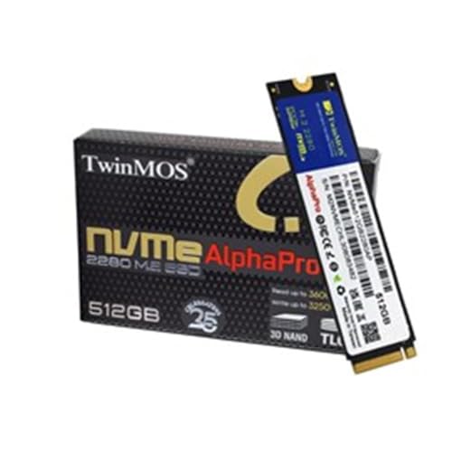 TwinMOS AlphaPro PCIe Gen3 NVMe M.2 2280 SSD n[hhCu 512GB ubN | TLC 3D NAND | 1000TB܂900GB / | 5N[Jۏ