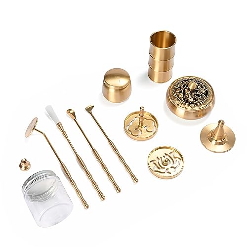 MARKVILLE 15pcs Incense Powder Burner Kit, Pure Copper Incense Making Kit with Incense Holder, Incense Cone Mold and Incense Seal Incense Burner Kit for Meditation Yoga Relaxing Home Fragrance