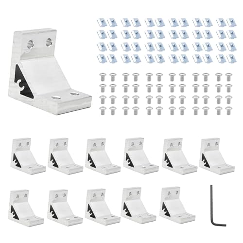 Image of 12pcs 2040 Corner Bracket Angle 2040 Aluminum Extrusion Hardware T-Slot Accessories V-Slotted with T Nuts and Screws for 2040 Aluminum Profile 3D Printer Frame Parts Silver