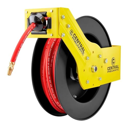 Retractable Air Hose Reel 3/8" x 50 Feet – Heavy-Duty Compressor Tools with Mount Bracket and Durable Construction, Auto Rewind Brass Fittings