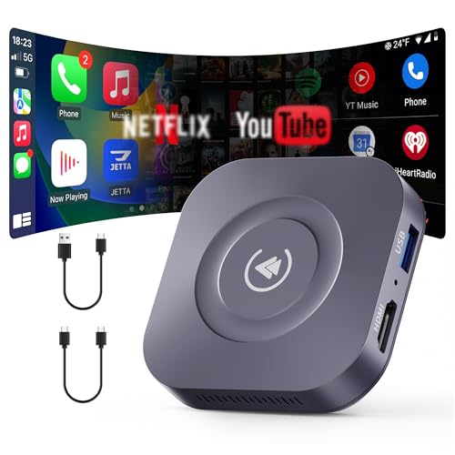 Image of Magic Box 2026 Wireless CarPlay Adapter, AI Box Android Auto Supports Strea-ming Video for TikTok /YouTube, USB for Offline Media, Screen Mirroring Car Adapter for Factory Wired Car Play