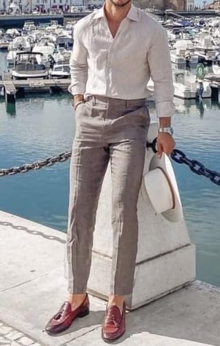 Men’s Linen Blend Dress Pants Summer Casual Suit Trouser Slim Fit Lightweight Stretch Business Pants Long for Men4