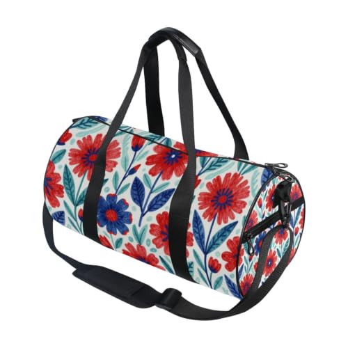 Bolsa de gimnasio ligera con bolsillo interior y patrón floral patriótico de verano