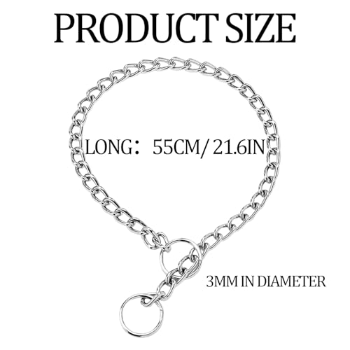 Alinw Dog Chain Collar, Thick Dog Choker Collar, Metal Choke Collars for Pet Outdoor Training Walking, Stainless Choker for Medium and Large Dogs (Length 55cm Diameter 3.0mm)