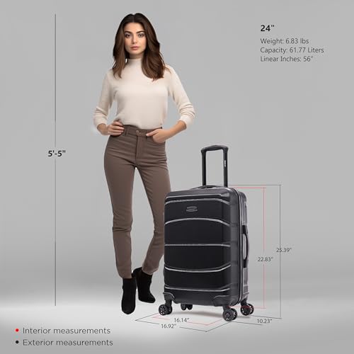 Image of DUKAP SENSE 24-Inch Medium Hardside Spinner Luggage Durable Zippered Black