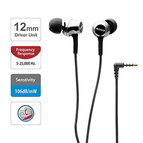 Image of Sony MDR-EX255AP Wired in-Ear Headphones with Tangle Free Cable, 3.5mm Jack, Headset with Mic for Phone Calls and 1 Year Warranty - (Black)