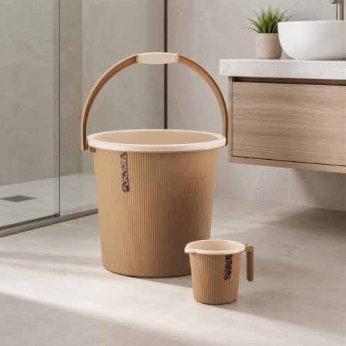 Image of Plastic Bucket with Mug Combo | Bathroom Set (20 Liter Bucket+ 1 Liter Mug) (Light Brown)