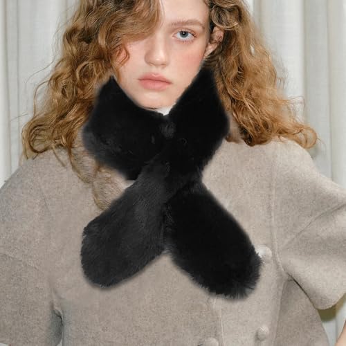 1pcs Winter Thicken Plush Cross Scarves Soft Scarves Women Cold Protection Neck Warmer Elegant Scarf,82 * 10CM