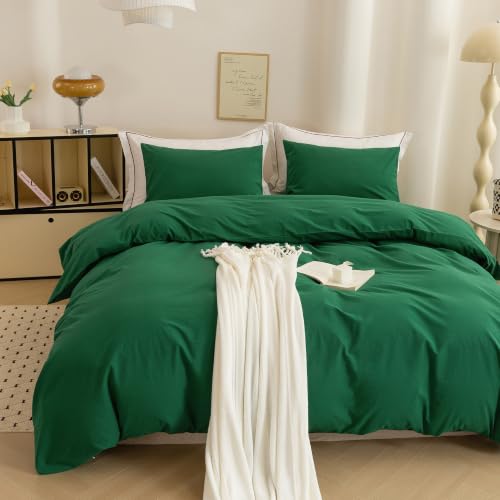 Image of Emerald Green Duvet Cover King 3 Piece Soft & Breathable Comforter Cover