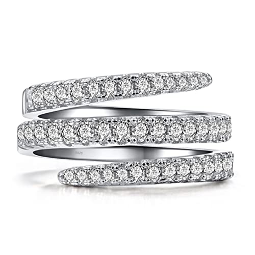MYLYAHY - Anillo flexible espiral espiral de plata de ley S925 con circonita cúbica torcida infinita, anillo de compromiso para mujer, Plata, Zirconia cúbica