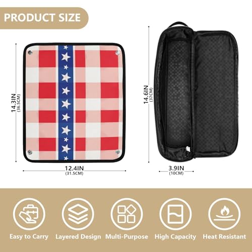 Bolsa de viaje para herramientas de cabello con tapete resistente al calor extraíble, impermeable, organizador para planchas, alisadores, rizadores, con patrón de borde rojo y blanco a cuadros miniatura 4