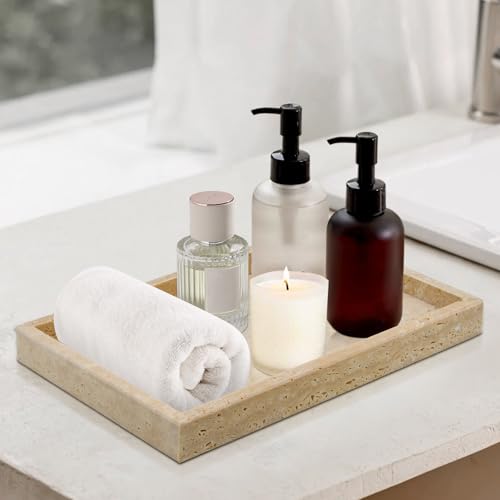 Image of Travertine Tray,Bathroom Vanity Tray Non-Ceramic /Non-Resin,Marble Perfume Decorative Tray 12 x 8 inch (Travertine)