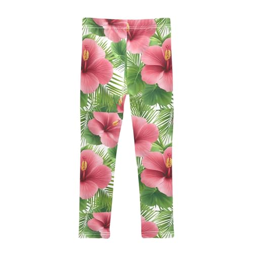 Boccsty Tropical Hibiscus Flower Palm Leavs Girls Leggings Kids Yoga Pants Dance Active Tights 4T2