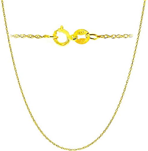 14K Yellow Solid Gold Italian Diamond Cut 0.7mm Rope Chain Necklace Thin Lightweight Strong With 1" extension (16 Inches Yellow-Gold ITALY)