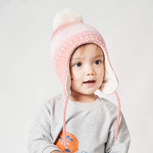 Llmoway Baby Girl Beanie Warm Fleece Hat Winter Knit Cap With Ear Flap Infant Skull Pom Beanie Pink #TOP5