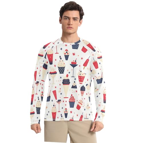 Bolaz Mens UV Protection Shirts Rash Guard Long Sleeve UPF 50+ Dessert Ice Cream Star Quick Dry S