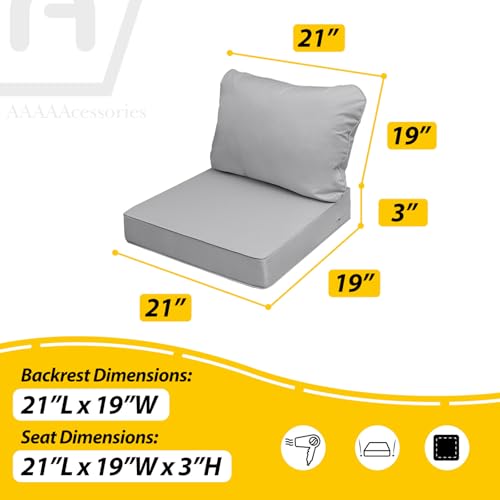 Image of AAAAAcessories Outdoor Seat Cushions for Chairs, Fade-Resistant, Waterproof Patio Furniture Replacement Cushions, 21 inch x 19 inch x 3 inch + 21 inch x 19 inch, Gray