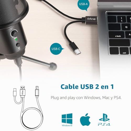 Microfono de condensador de estudio compatible con Mac, PC y control de ganancia 4