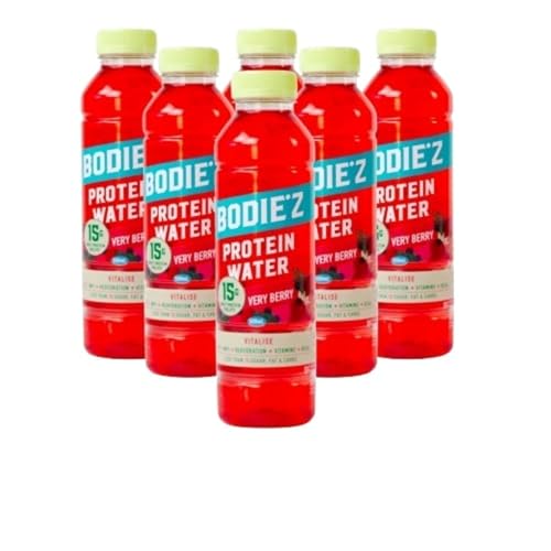 BODIE’Z Vitalise 15g Whey Protein Water - Pre-Mixed Protein Powder Drink, Less than 1g Sugar Fat and Carbs, 11 Vitamins and Minerals, Refreshing Supplement for Post Workout, 500ml Very Berry 6 Pack