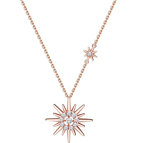 Collier argent 925 femme avec pendentif fleur soleil rouge chaîne clavicule