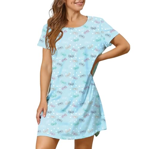 Chemise de nuit courte en coton pour femme pyjama d'été imprimé col rond