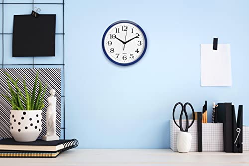 Image of Bernhard Products Navy Wall Clock Silent Non Ticking - 10 Inch Quality Quartz Battery Operated Round Easy to Read Home /Kitchen /Office /Classroom /School Clock