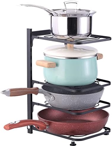 AJSWISH Pots and Pans Organizer for Cabinet, Heavy Duty Pot Organizer Rack for Under Cabinet, Adjustable and Snap-on Pot Rack for Kitchen Organization & Storage - 4 Tier