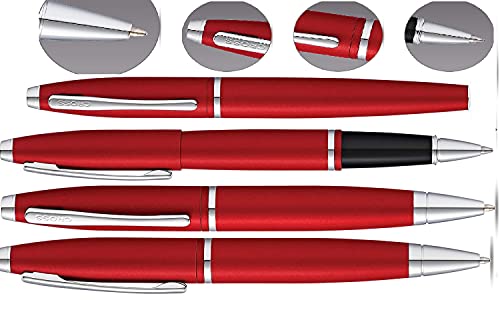 A.t. Cross Cross Matte Deep Red With, Polished Chrome Appointments And Signature Mid Band Calaise Selectip Black Gel Ink Rollerball Pen Ballpoint Set. A Great Gift Anyone Any Occasion #TOP3
