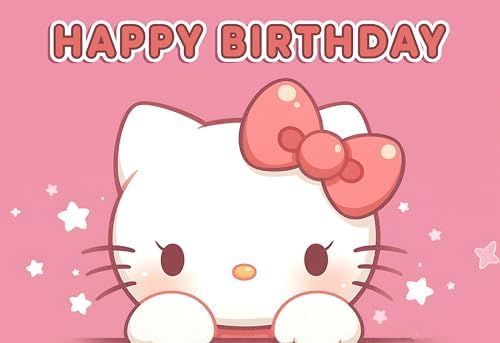 8.3 x 11.7 Inch Edible Square Cake Toppers – Cute Pink Cat Inspired Birthday Party Collection of Edible Cake Decorations image 5