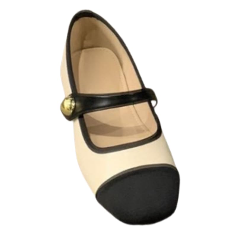 Mary Jane Women, Ballet Flats Shoes for Womens, Business Office Round Toe Black Flats for Women, Color Matching Mary Jane, Work with Ankle Strap， Dressy Comfortable, Dress Shoes