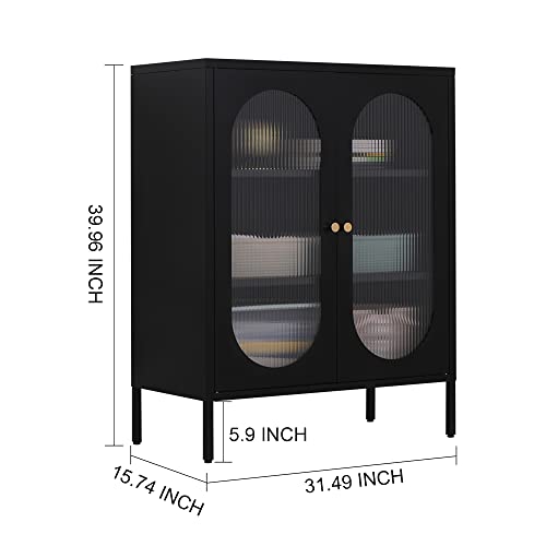 Wisuno Metal Storage Accent Cabinet For Living Room,Bedroom,Home,Office,Kitchen,3-Tier,Glass Door,Removable Shelves (2 Glass Door, Black) #TOP2