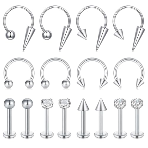 Zolure 16g Lip Rings Horseshoe Labret Jewelry Lip Barbell Ring Spike Snake Bite Piercing Jewelry Tragus Helix Earrings Studs Medusa Piercing for Women Men