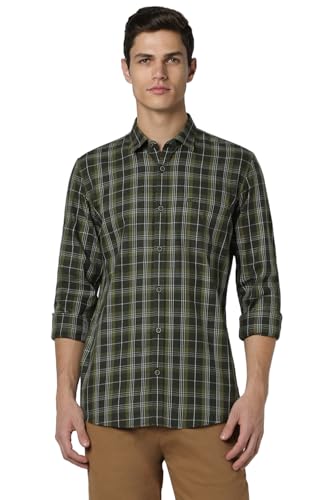 Image of Peter England Men 100% Cotton Slim Fit Checkered Casual Everyday Full Sleeve Shirt |