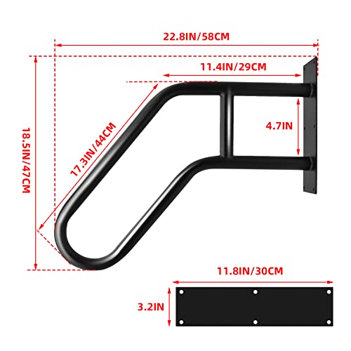 Kcert Outdoor Handrail Wall Mount, Garage Railing With Polished Black Finished, Wall Mounted Hand Rail For Garage, Porch, Garden 1 To 3 Steps Stairs #TOP4