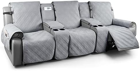 TAOCOCO 2 Seater Recliner Chair Cover,Armchair Recliner Cover with Storage,Loveseat Recliner Slipcover for Leather Sofa,Washable Recliner Sofa Protector with Elastic Straps(Dark Grey)