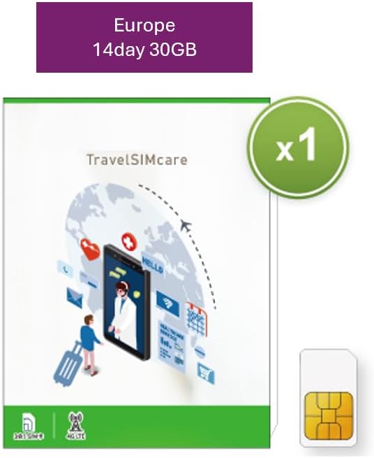 TravelSIMcare – Global SIM Card with Health Consultation Services | eSIM & Physical SIM | Health Manager Support (Europe E-sim_14 Day 30GB)