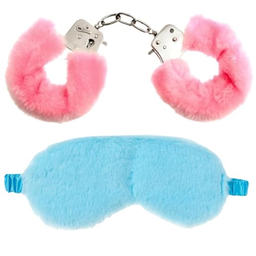 Image of Handcuff Hathkadi Toy with 2 Keys & Eye Mask - Red & Sky Blue