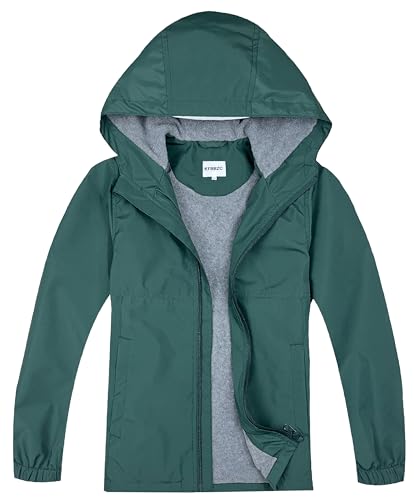 Image of Boys Girls Rain Jackets Waterproof Hooded Fleece Raincoats Lightweight Windbreakers for Kids