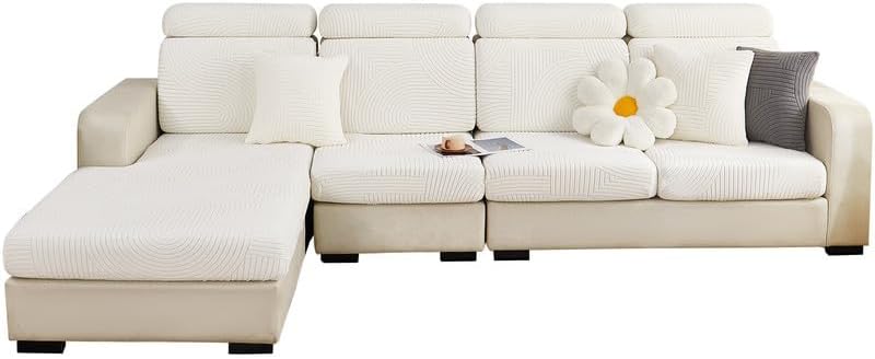 Miniatura 9 de OKYUK Funda universal para sofá, funda de sofá modular en forma de L, funda de cojín separado para sofá, alta elasticidad, tela jacquard gruesa