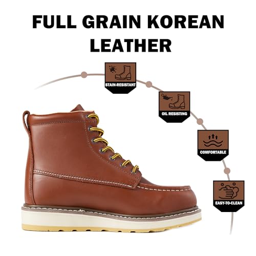 Men's SureTrack 6" Leather Steel Toe Work Boot foe Men, Goodyear Welt, Oil/Slip Resistant, Wedge Sole, Moc Toe Men's Work Boots, EH2