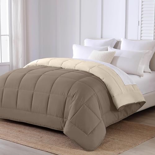 HOMEYA - Edredón de Fibra 300gr/m2 - Edredón Cama 105, Edredón Bicolor Reversible 165x220cm, Relleno Nordico 100% Poliester, marrón Oscuro y Beige Claro