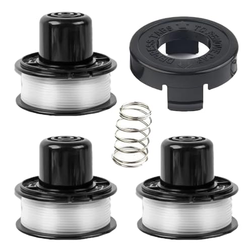 Image of 3 Pcs Grass Trimmer Line Spools + 1 Cap + 1 Spring - Autofeed Replacement Spool Wire - Compatible with Black & Decker GL250, GL310, GL360-6m Length