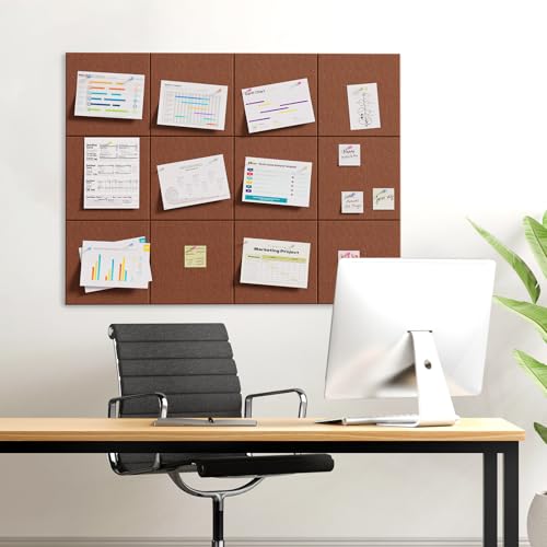 Image of MaxGear Felt Bulletin Board 36 inch x 24 inch, Chocolate Brown Felt Wall Tiles