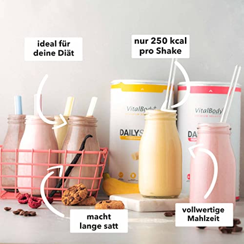 VitalBody+ DailyShake, Fresh Banana, 450 g, Mahlzeitenersatz-Shake zum Abnehmen, 15 Mahlzeiten, nur 250 kcal pro Shake, vollwertig & kalorienarm ersetzen