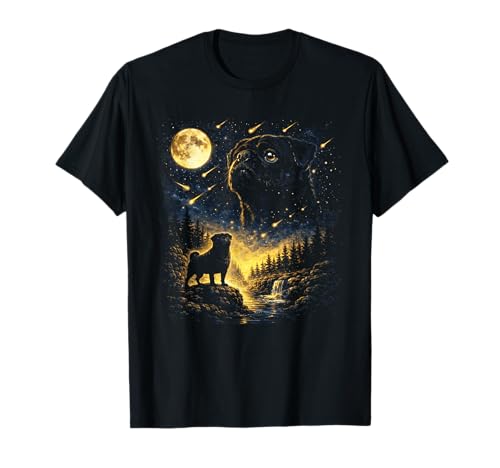 Black Pug Howling to The Moon 90s Retro Animal Pet Lover Art T-Shirt