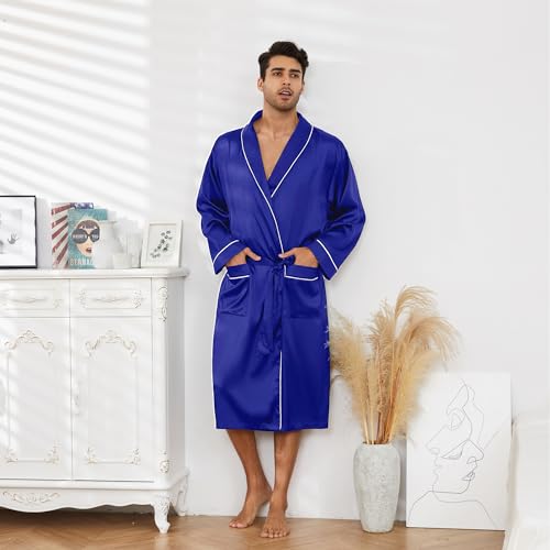 Image of Vulcanodon Men's Satin Robe Lightweight,Men's Luxurious Silk Kimono Bathrobe